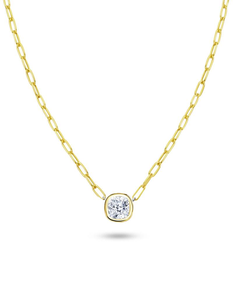 Paperclip Chain Necklace | Cushion Cut 2ct LAB Diamond
