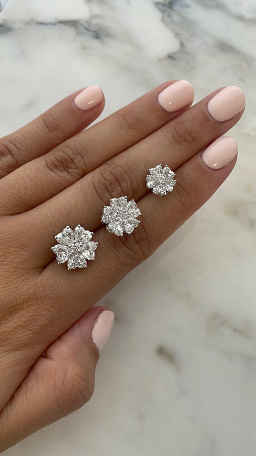 5 ct White Gold Heart Shaped Floral Studs