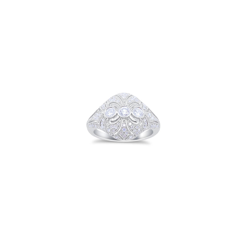 White Gold Antique Inspired Diamond Filigree Ring
