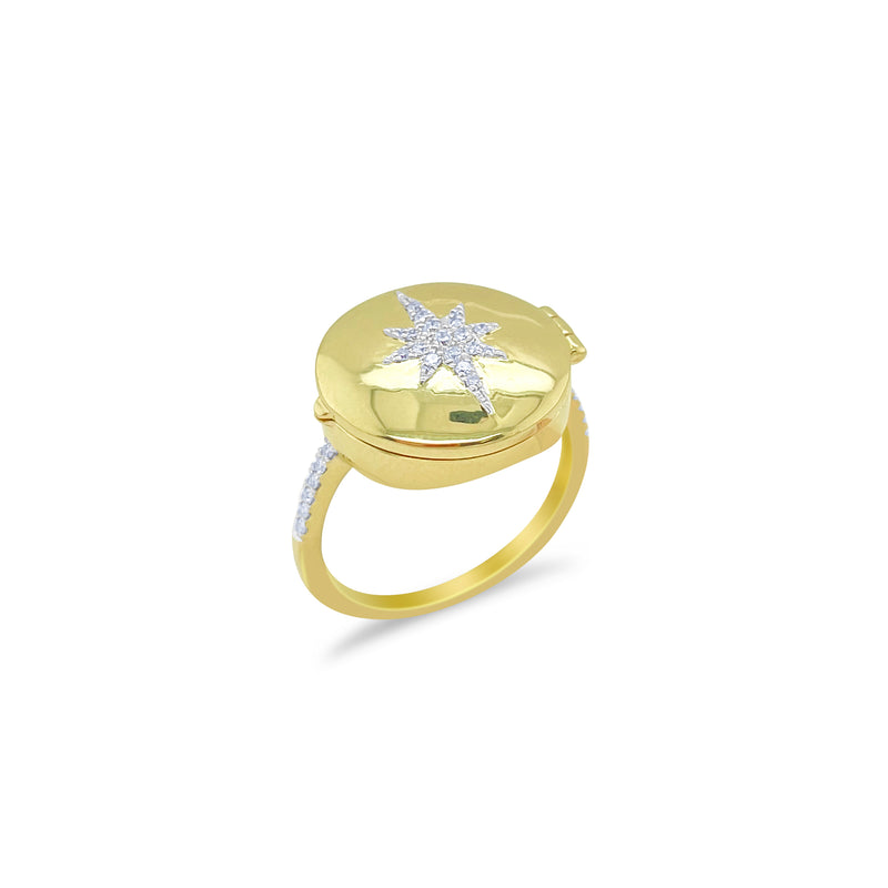 Yellow Gold Diamond Starburst Locket Ring