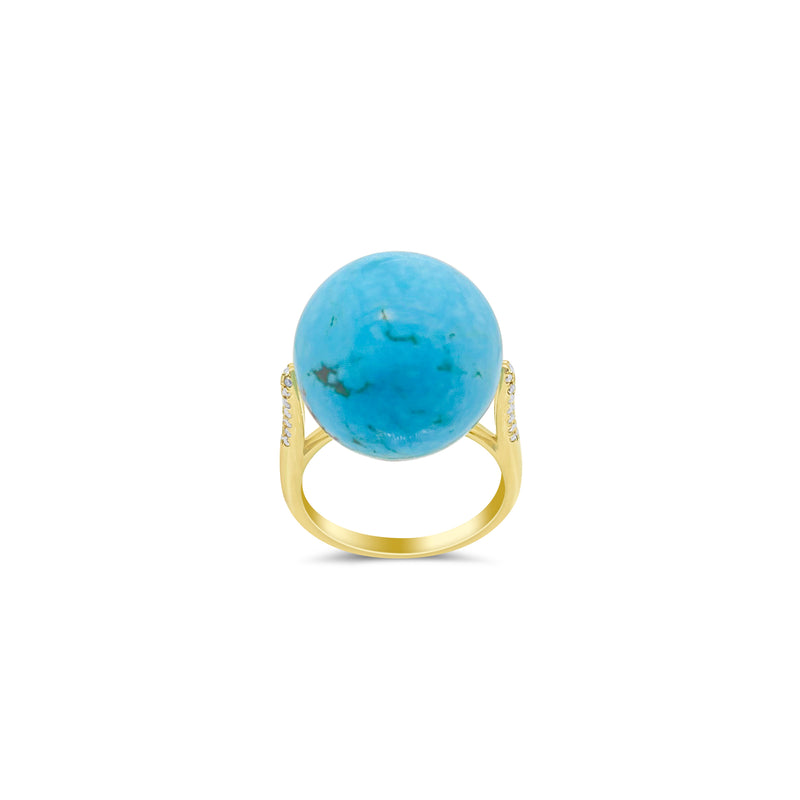 Yellow Gold Diamond Turquoise Ball Ring