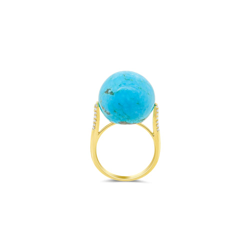 Yellow Gold Diamond Turquoise Ball Ring
