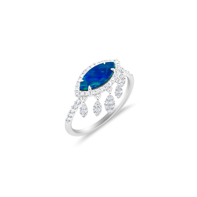 White Gold Diamond and Opal Fringe Ring