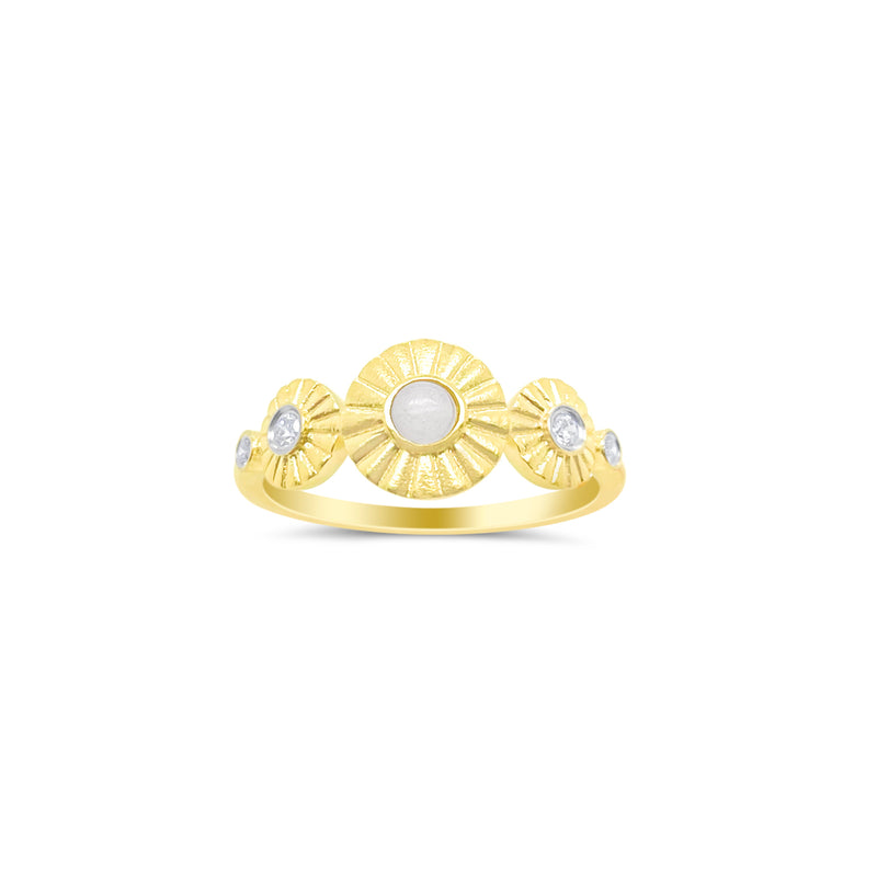 Yellow Gold Diamond and Moonstone ring- SIZE 6.5