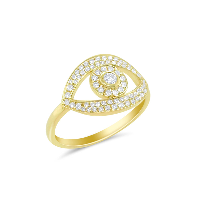 Yellow Gold Diamond Evil Eye Ring size 6.5