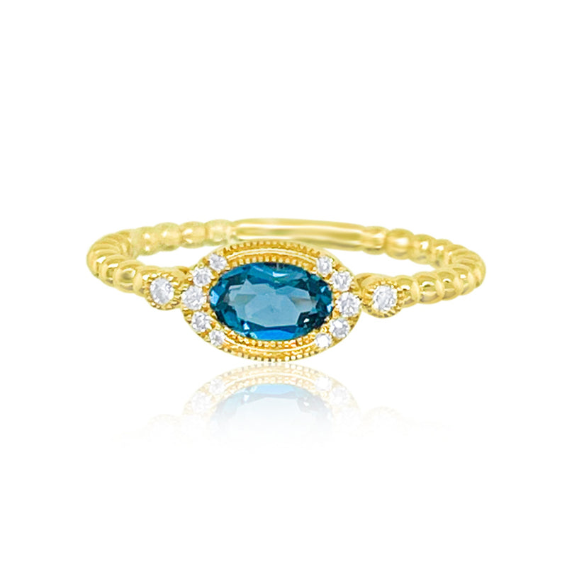 Yellow Gold Blue Topaz Diamond Ring