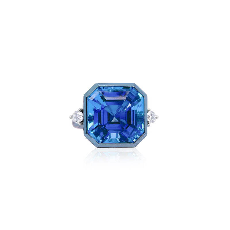 Silver Blue Topaz Diamond Ring