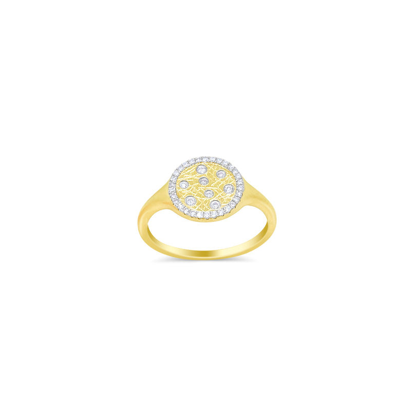 14kt Yellow Gold Brushed Diamond Encrusted Ring