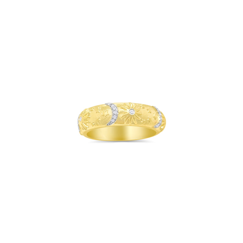 Yellow Gold Silver Celestial Ring