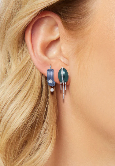 Blue Rhodium Fringe Huggies
