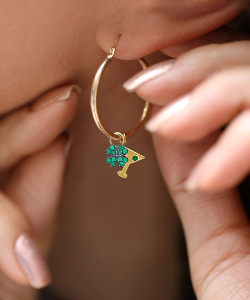 Emerald Lucky Clover Hoop Charm