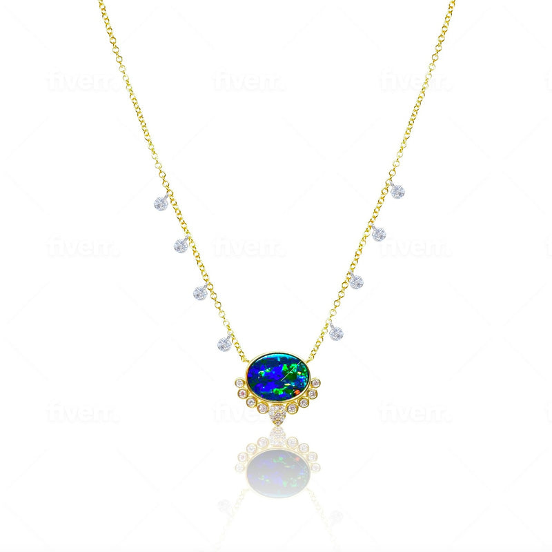 Yellow Gold Opal and Diamond Necklace