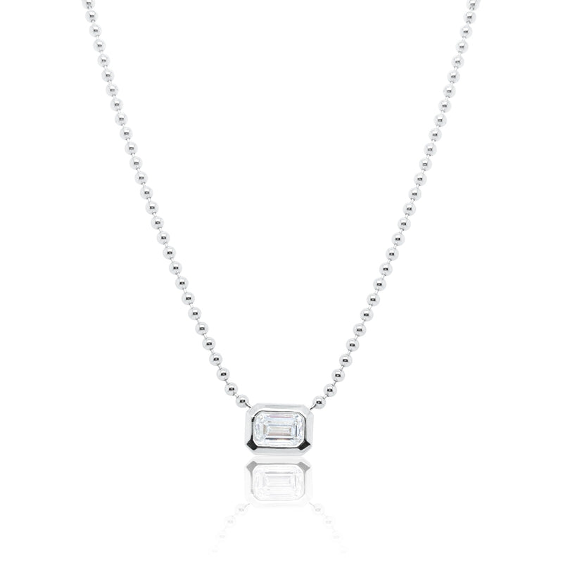 White Gold Ball Chain Lab Grown Diamond Necklace