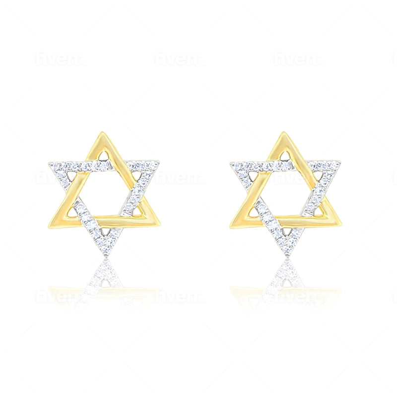 Gold and Diamond Star of David Stud