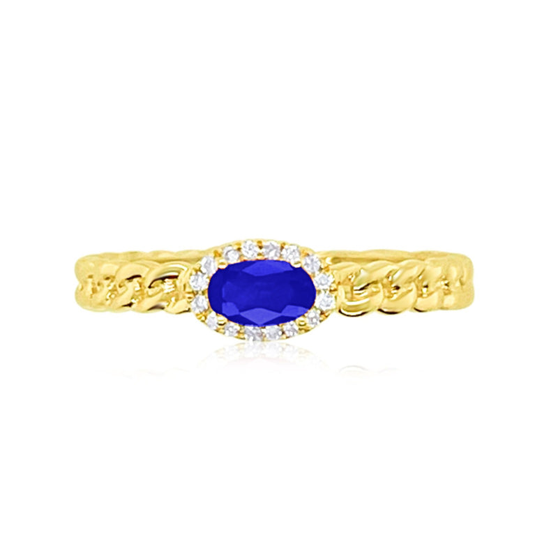 Yellow Gold Blue Sapphire and Diamond Ring