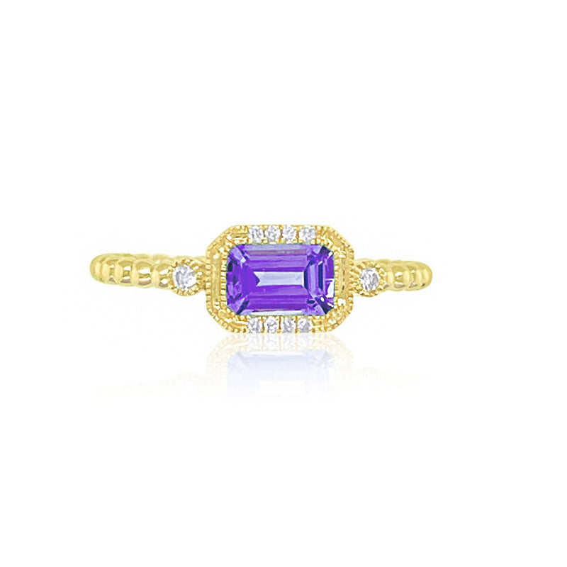 Yellow Gold Amethyst and Diamond Ring