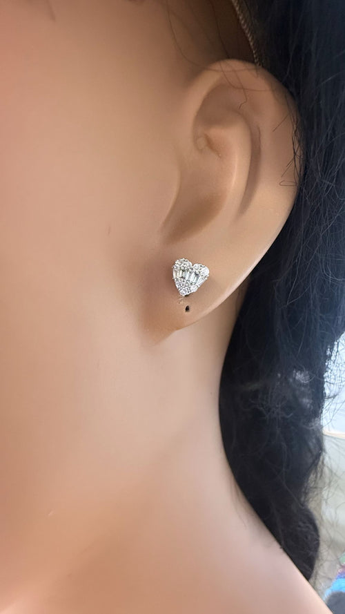 White Gold Diamond Heart Illusion Studs
