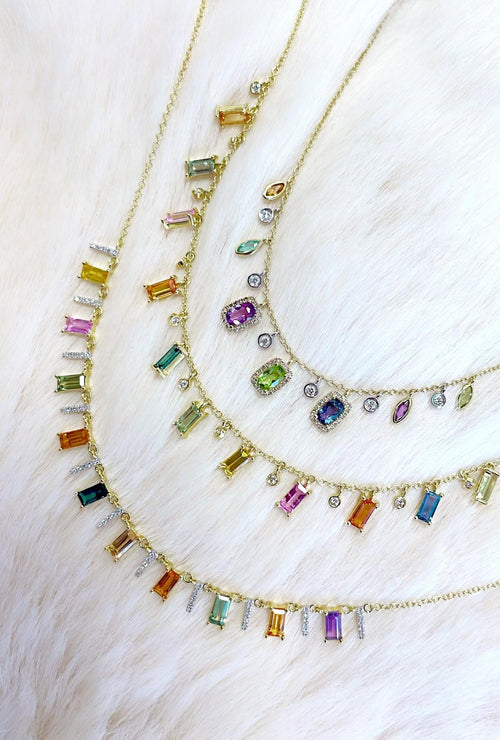 Yellow Gold Multi Sapphire and Diamond Necklace