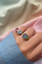 Toi et Moi: Rose Gold Pink and Blue Topaz Ring