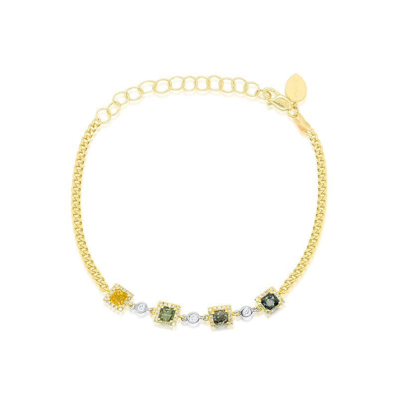 Yellow Gold Dainty Cuban Link Sapphire Bracelet