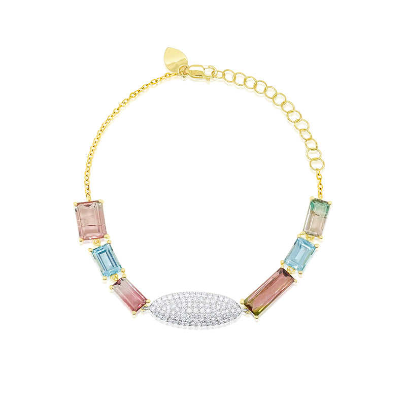 Watermelon Tourmaline and Diamond Bracelet