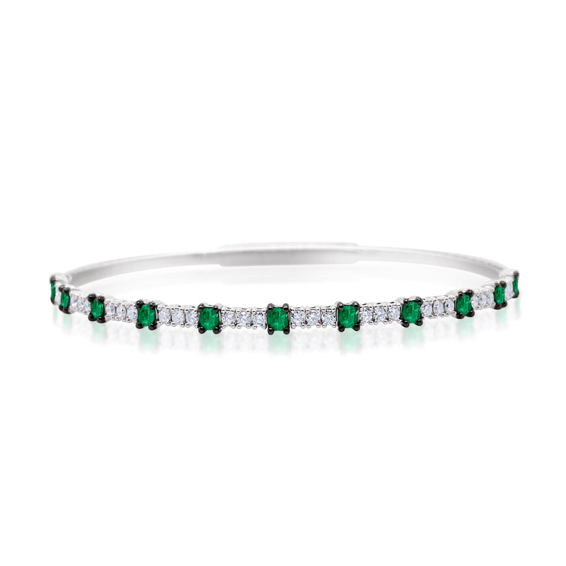 White Gold Emerald and Diamond Bangle