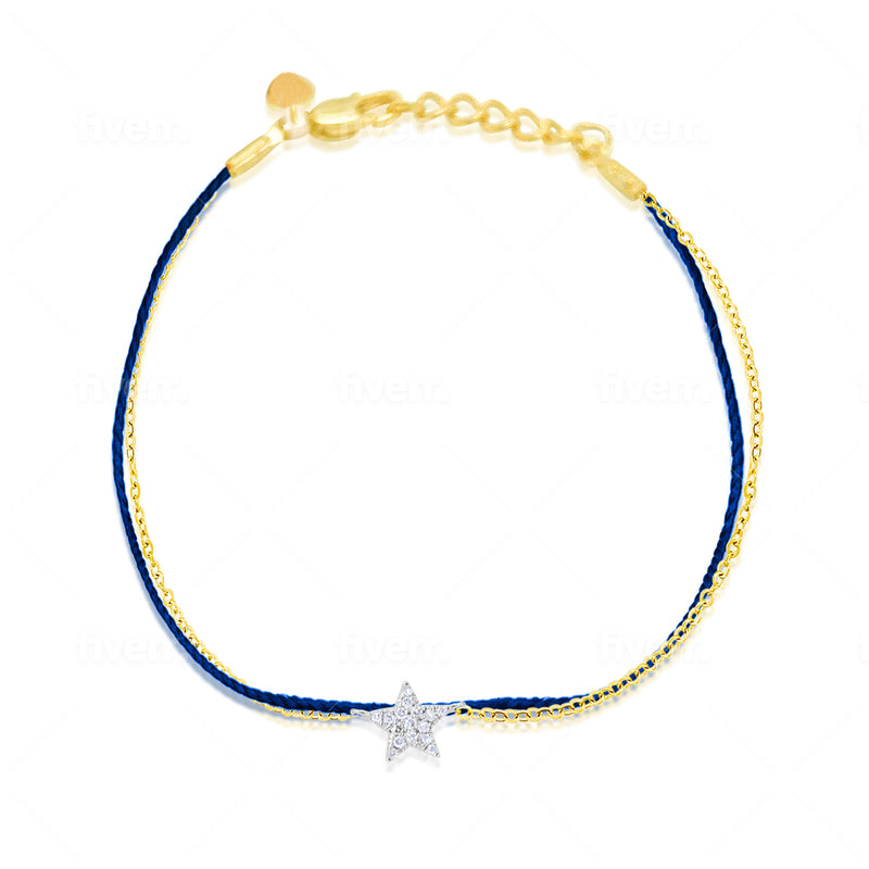 Yellow Gold Blue Cord Star Bracelet