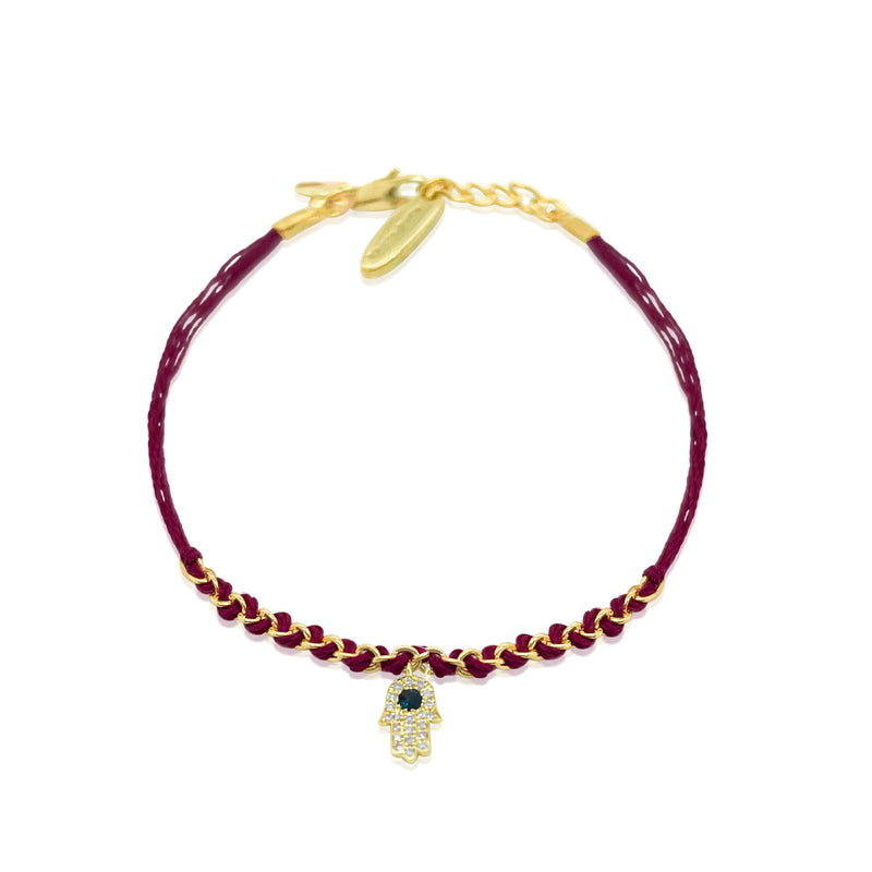 Red String Silver and Diamond Hamsa Bracelet