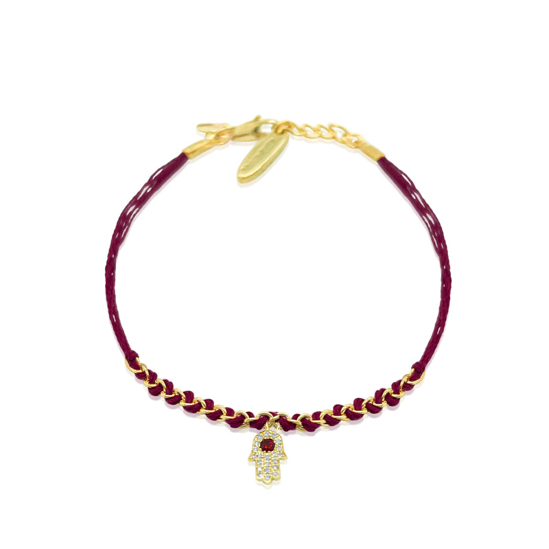 Red String 14 Kt Yellow Gold Diamond Hamsa Bracelet