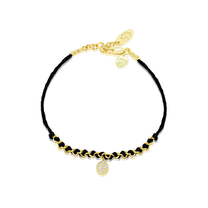 Yellow Gold Black Cord Bracelet