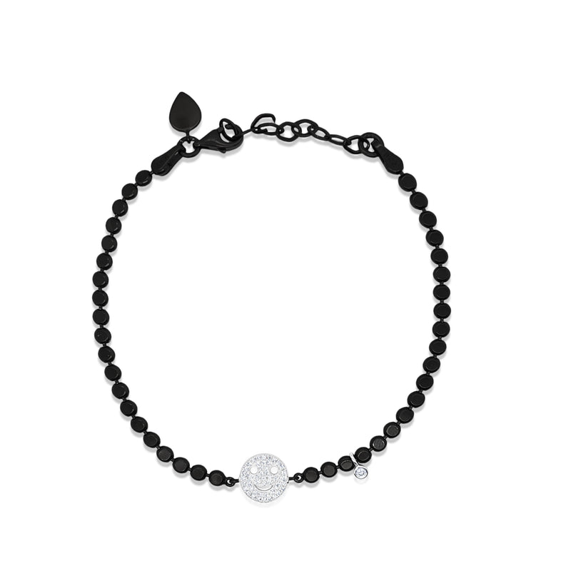 Space Black Silver and White Gold Diamond Smiley Face Bracelet