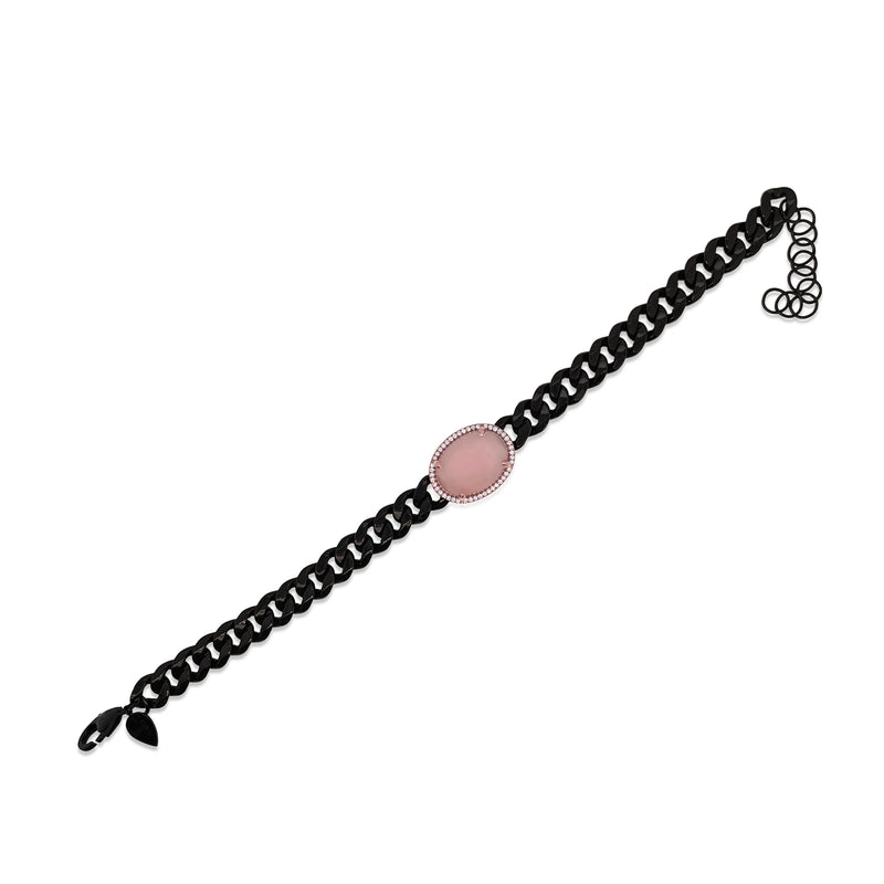 Silver and Diamond Pink Opal Bracelet