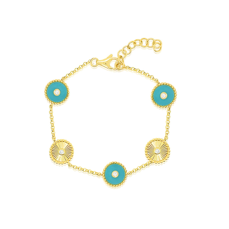 Yellow Gold and Turquoise Wheel Bracelet