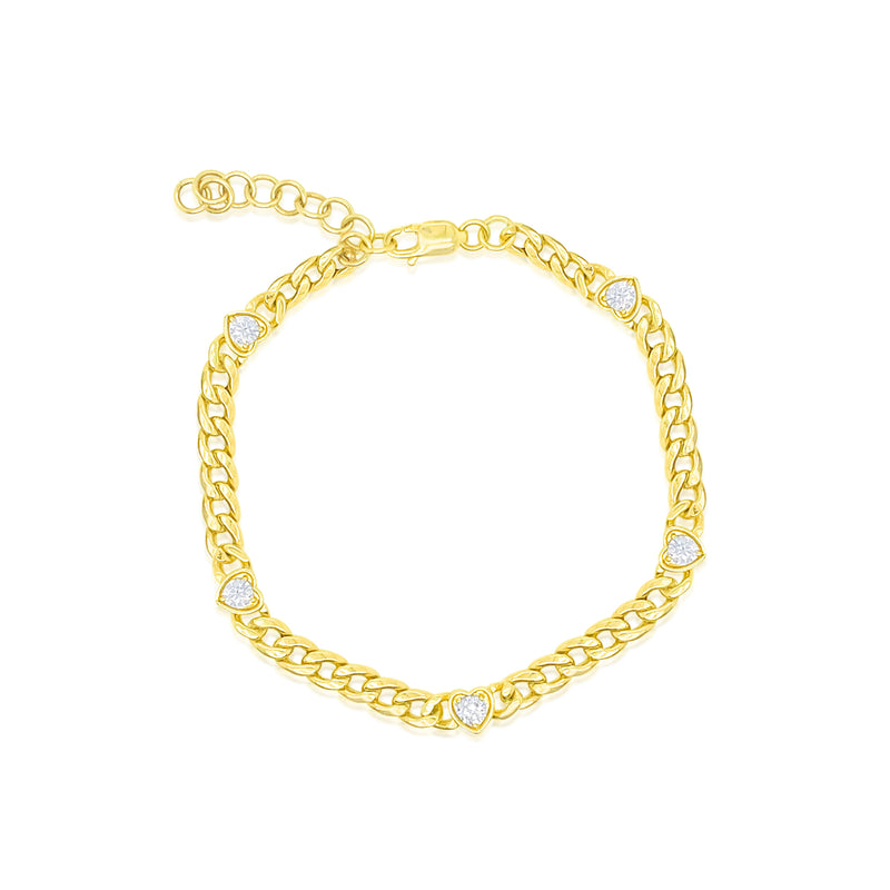 Yellow Gold Cuban Heart Bracelet