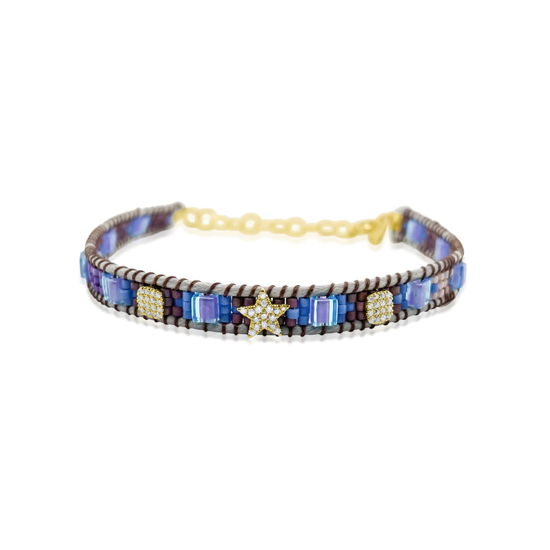 14kt Yellow Gold Silver Star Multi-Gemstone Beaded Bracelet