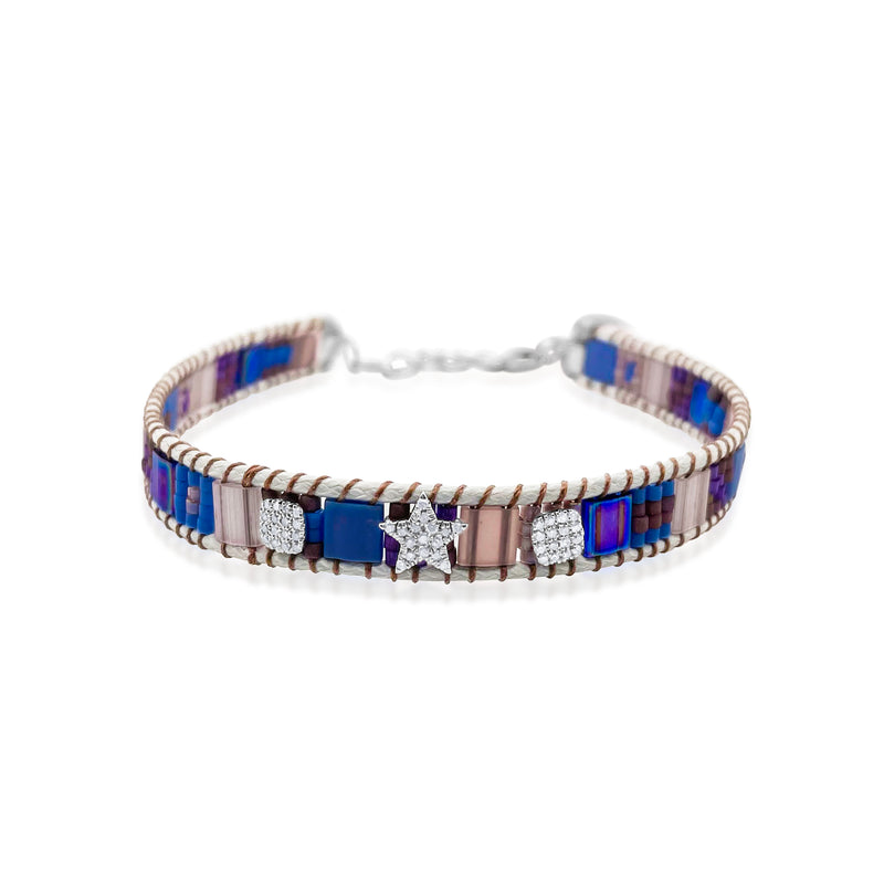 Silver Star Multi-Gemstone Beaded Bracelet