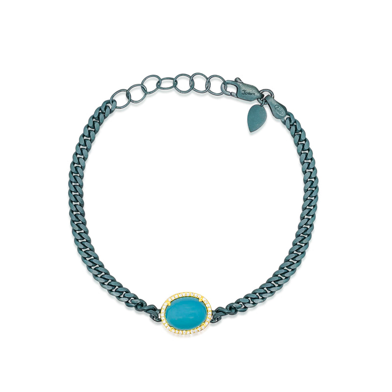 Indigo Blue Silver and Diamond Turquoise Bracelet