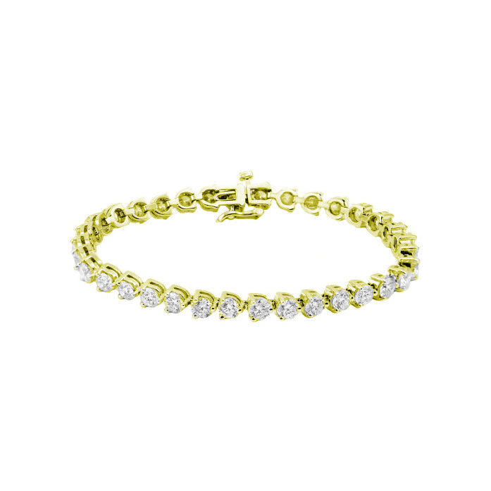 6.6 carat Yellow Gold Three Prong Lab Grown Diamond Tennis Bracelet