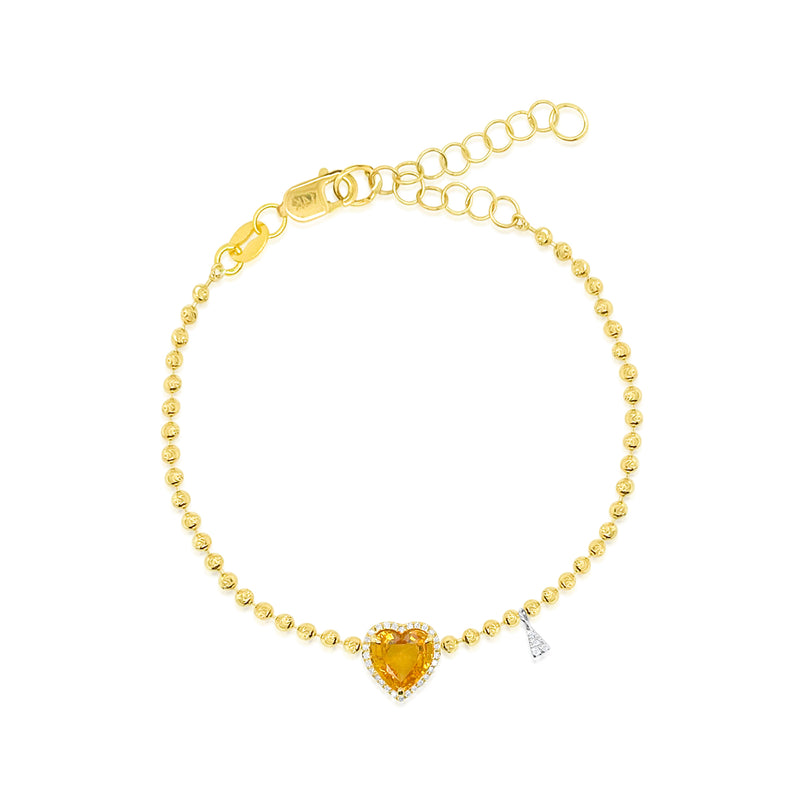 Yellow Saphire Heart Ball chain Bracelet
