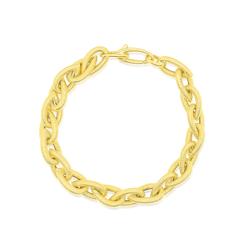 Yellow Gold Large Textured Pear Bracelet Chain