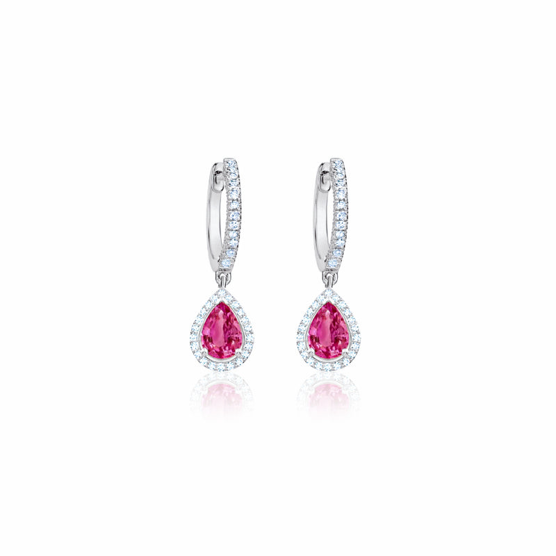 White Gold Pink Sapphire Pear Drop Huggies