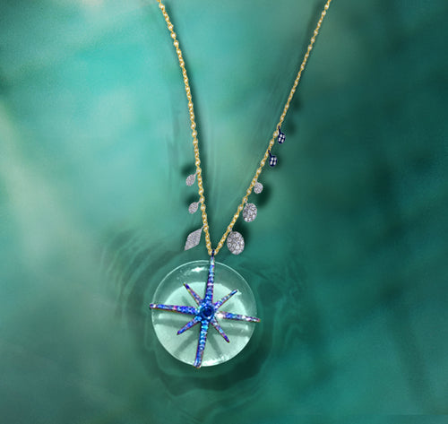Yellow Gold Blue Prisim Necklaces