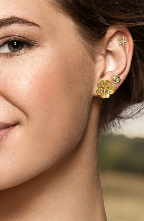 Yellow Gold and Diamond Flower Studs