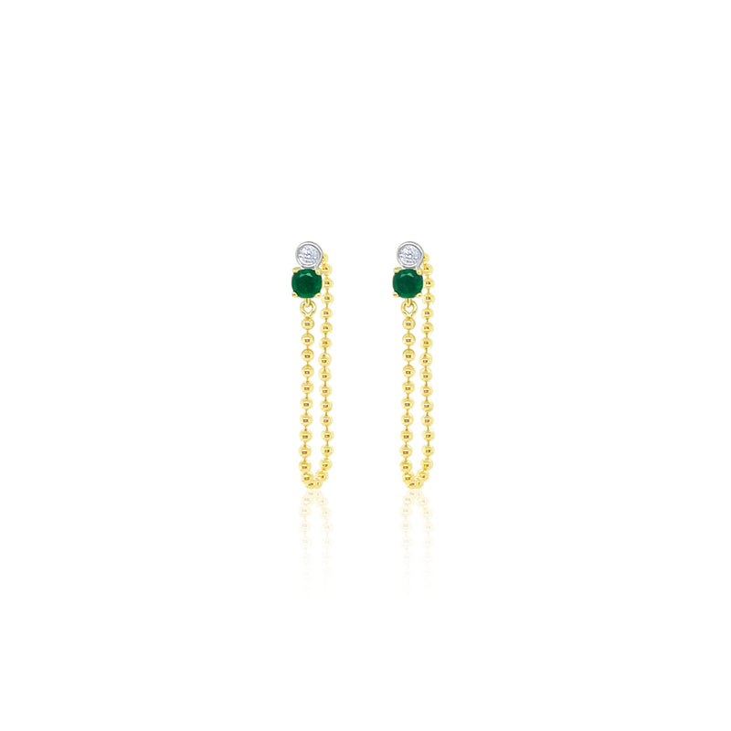 Yellow Gold Emerald Ball Chain Earrings