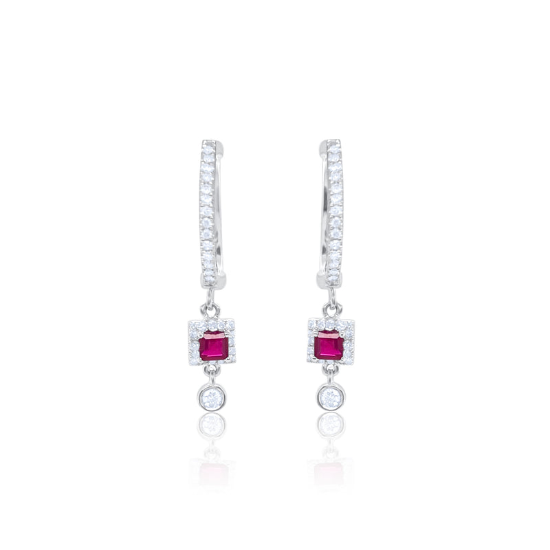 Ruby and Diamond White Gold Earrings IN STOCK READY TO SHIP