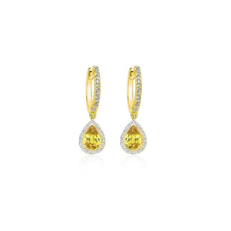 Yellow Gold Yellow Sapphire Pear Drop Huggies