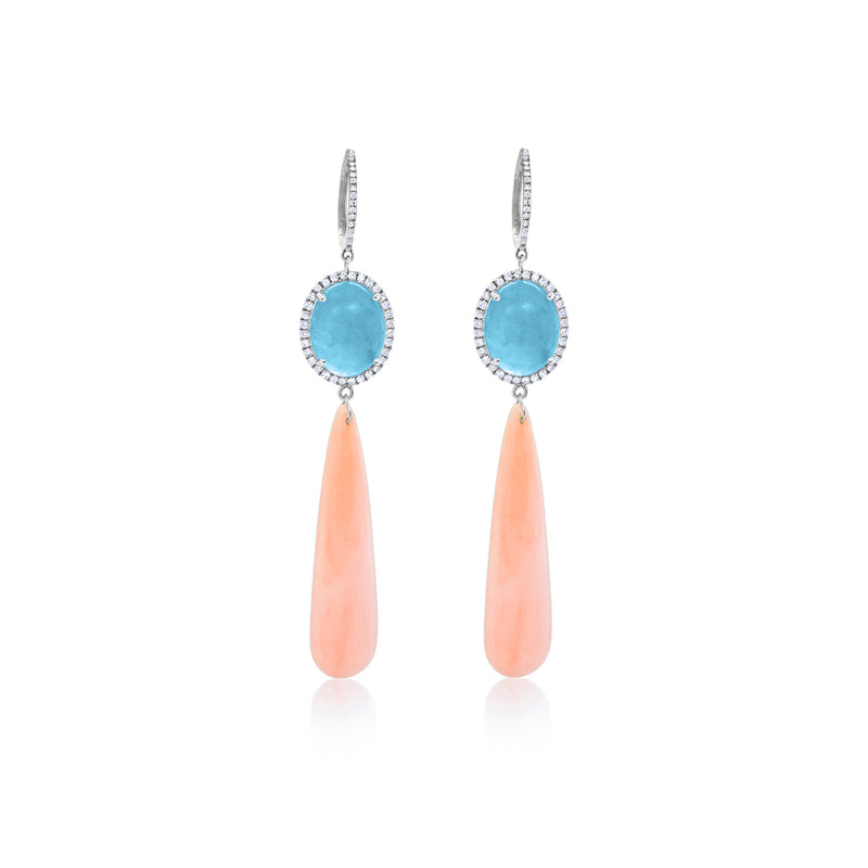 Pink Sapphire and Blue Topaz Drop Earrings