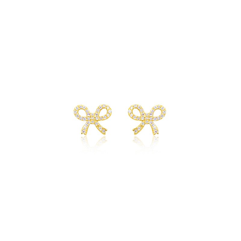 Delicate Diamond Yellow Gold Bow Studs