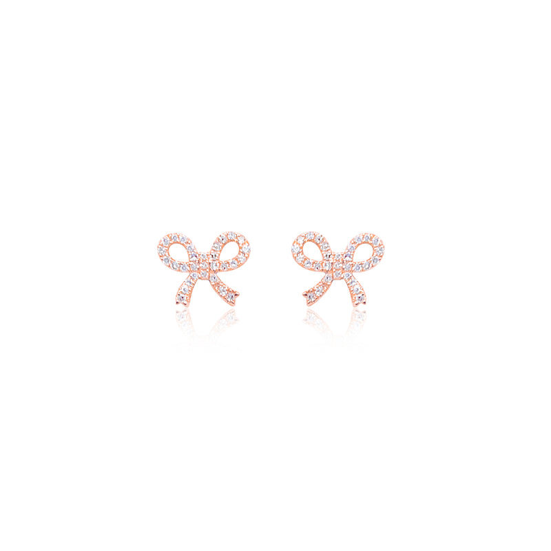 Delicate Diamond Rose Gold Bow Studs
