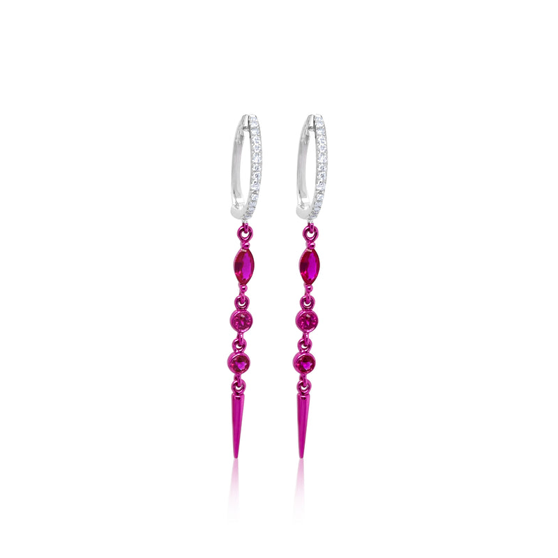 Electric Pink Ruby and Diamond Earrings